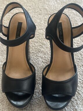 Rachel Zoe Black Leather Platform Ankle-Strap Heels